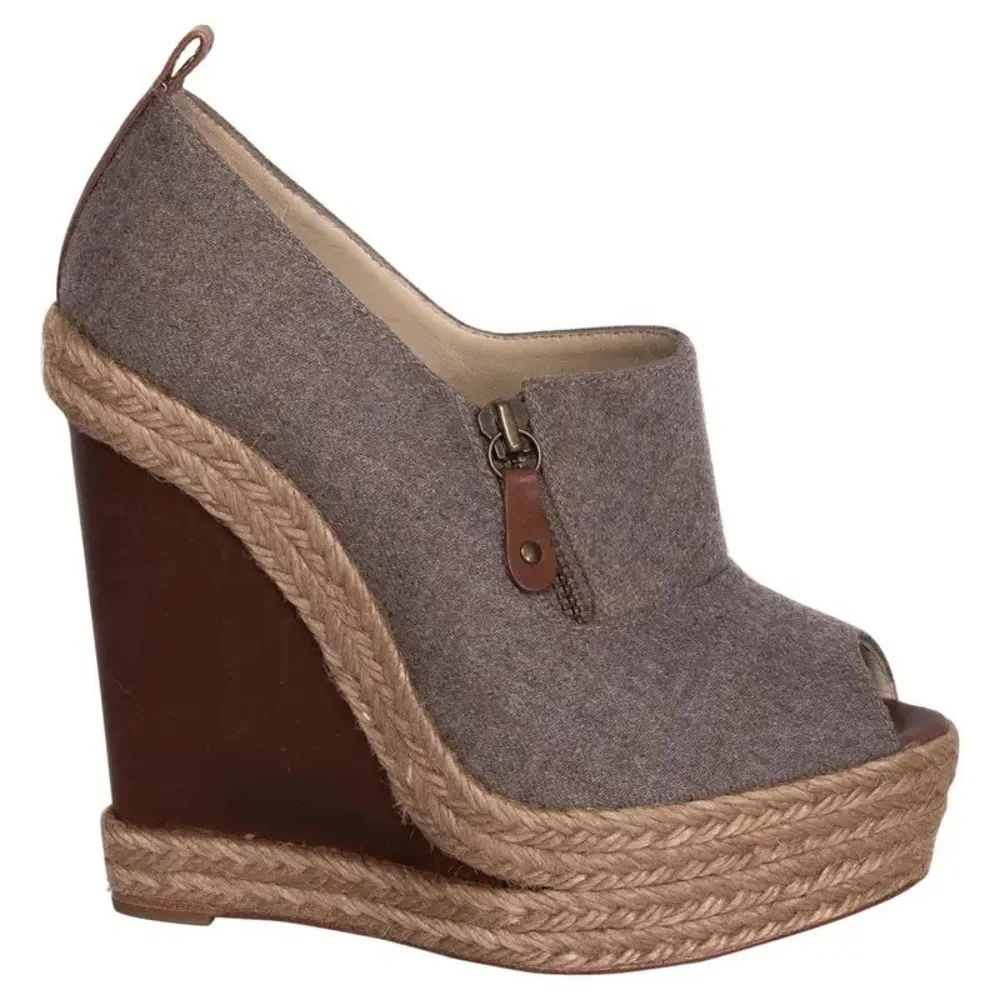 Christian Louboutin Gray and Brown Espadrille Heels - Picture 1 of 6